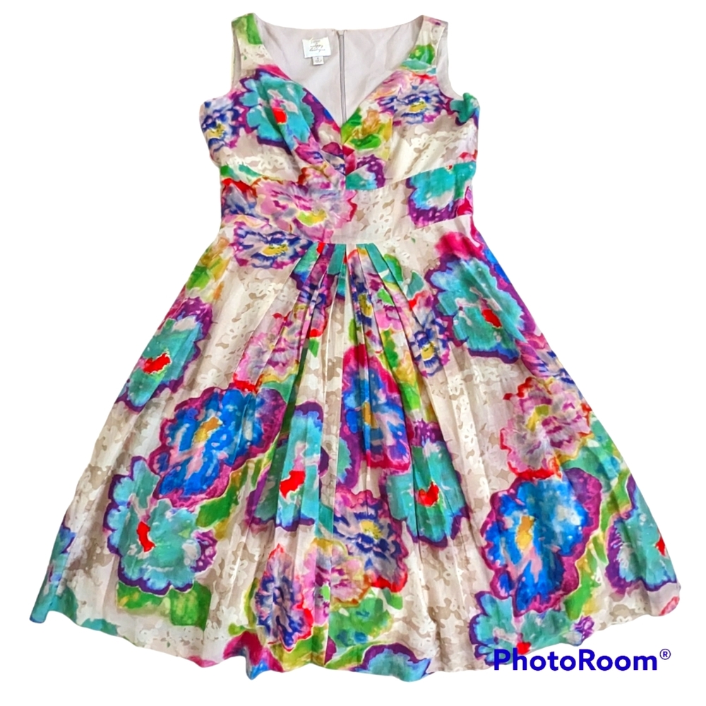 Suzy Chin For Maggy Boutique Cocktail Dress Sz 6 Beautiful Floral Watercolor